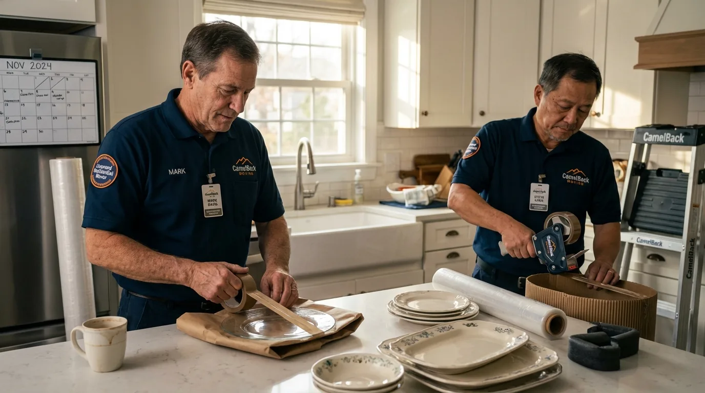 Professional crew packing kitchen dishware in Westmorland, CA